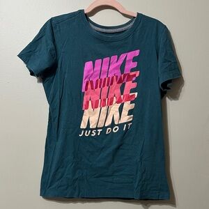 Nike Teal T-Shirt with Pink and Cream Graphic